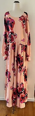 $36 • Buy ASOS Florals Pink Maxi Dress With Back Tie & Long Sleeves Size UK 22