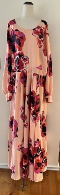 $36 • Buy ASOS Florals Pink Maxi Dress With Back Tie & Long Sleeves Size UK 22