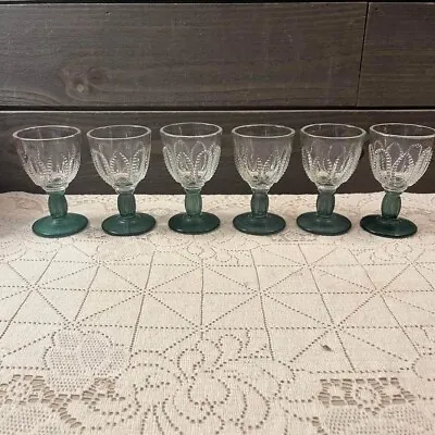 Vintage Cordial Wine Glasses Green Stem Set Of 6 • $25