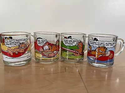 Vintage 1980's Garfield Complete Set Of 4 McDonalds Glass Mugs Cups • $24.95