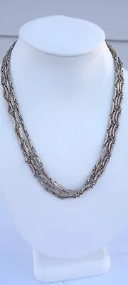 Art Deco Matte Gold Tone Dimpled Stamped Long Metal Tube 80  Flapper Necklace  • $38.87