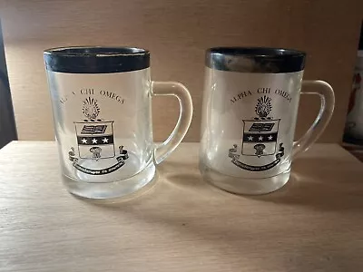 $20 • Buy Pair Of ALPHA CHI OMEGA Fraternity Vintage Glass Mugs - Used And Shows Age