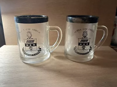 Pair Of ALPHA CHI OMEGA Fraternity Vintage Glass Mugs - Used And Shows Age • $19