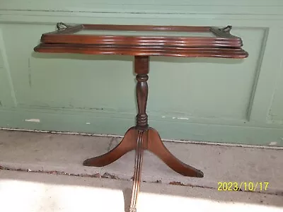 HTF Vintage Mahogany Pedestal Serving Tea Table W/ Lift Off Glass Tray Top • $295