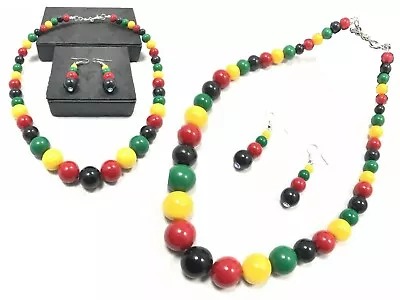 Women Rasta Necklace N Earring Set Rasta Colors RYG Bead Reggae African Jamaican • $12.89