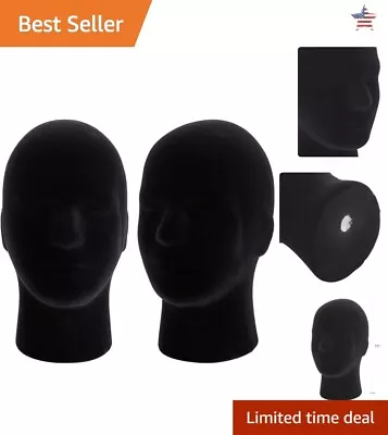 Black Velvet Male Mannequin Head Stand - 2 Pack - For Wigs Hats Glasses • $49.99