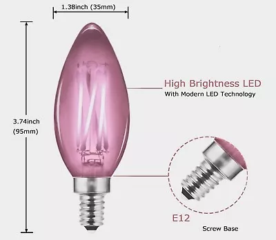 PINK CANDELABRA E12 LED Decor LIGHT BULB Glitterville 0.8W 35 Lumens NEW EM2306 • $11.95