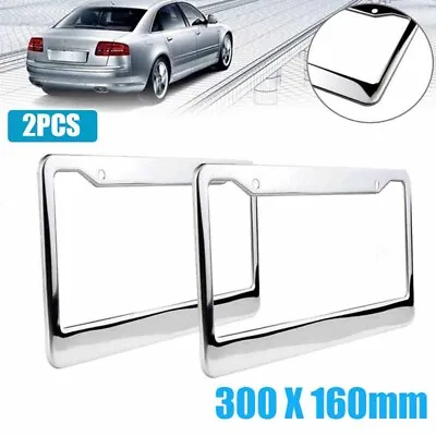 2Pc Chrome Stainless Steel License Plate Frame Tag Cover + Screw Cap-Accessories • $18.78