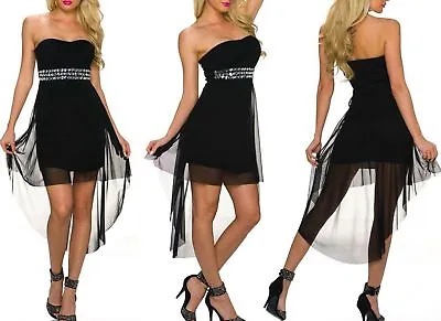 Sexy Miss Ladies Mullet High Low Chiffon Dress Stones XS/S Black New • $32.94