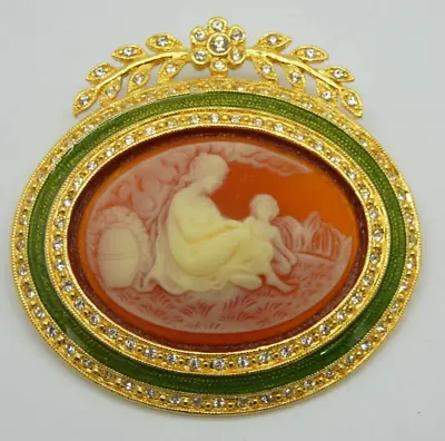 Joan River Vintage Style Gold Tone & Stone Cameo Brooch With Mother And Child • $32.50