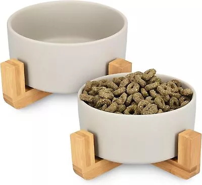 Elevated Cat Bowls Ceramic - Double Set With Wood Stands • £24.31