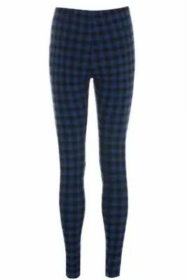 TOPSHOP Legging Pull On Check  Black-Blue  Skinny Pants Petite/Reg RRP 25 BR165 • £7.99