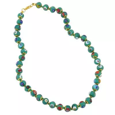 Glass Of Venice Italian Murano Glass Necklace Millefiori Mosaic Green - Murano G • $52.95