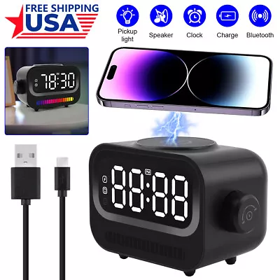 Alarm Clock Radio Wireless Charging & USB Port Bluetooth Speaker LED Night Light • $32.29