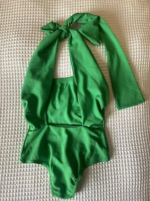 IN THE STYLE Bodysuit Green Body Size 10 Halter Neck Wrap Top • £8