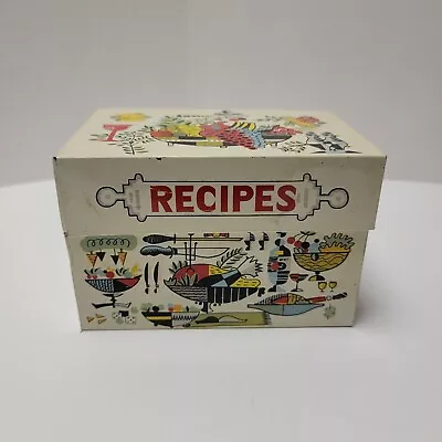 Vintage MCM Metal Recipe Box Tin Mid-Century Modern Fruit Wine Food Japan • $25