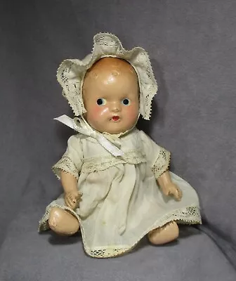 Vintage 7  Composition Baby Doll - Molded Curls - In Dress & Bonnet • $18