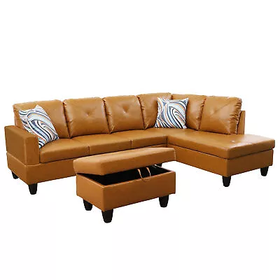 Sectional Sofa Set Modern PU Leather Living Room L-Shaped Couch Storage Ottoman • $680.40