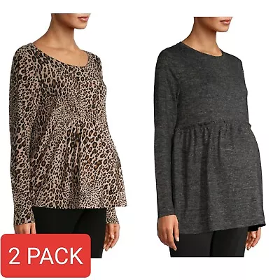 Maternity Blouse Bundle L 12 10 Grey Animal Print Empire Ruching Lot 2 Pk Shirts • $12.79