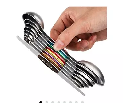 Magnetic Measuring Spoons Stainless Steel Dual Sided Stackable Set Of 8 • $28