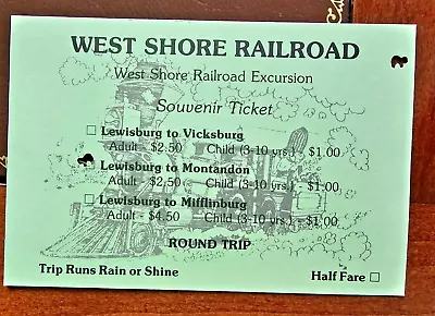 West Shore Railroad Ticket Lewisburg Vicksburg Montandon Mifflinburg Pa • $6