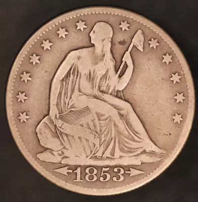 1853 Seated Liberty Half Dollar Arrows Rays -LOT AA 7740 • $69.78