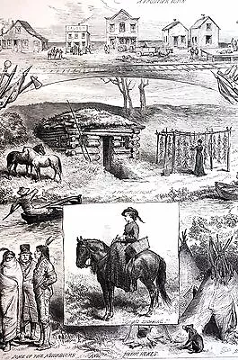 Minnesota 1880 FRONTIER TOWN Log Cabin Indians Wife Hooper Matted Print W Story • $55