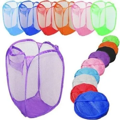 Laundry Bag Pop Up Mesh Washing Foldable Laundry Basket Bag Bin Hamper Storage • £3.34