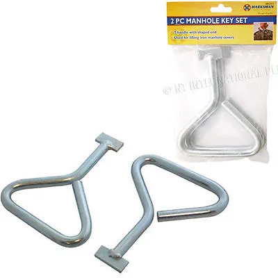 2pc Steel Manhole Cover Lifting Keys Hand Tools Plumber Drain Lid Lifter Key Set • £8.95