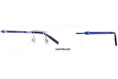 Mont Blanc MB0281O 008 Eyeglasses Men's Silver/Dark Blue Rimless Rectangle 56mm • $169.95