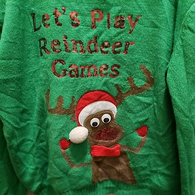 $16.99 • Buy Green Ugly Christmas Sweater Lets Play Reindeer Games Size XL