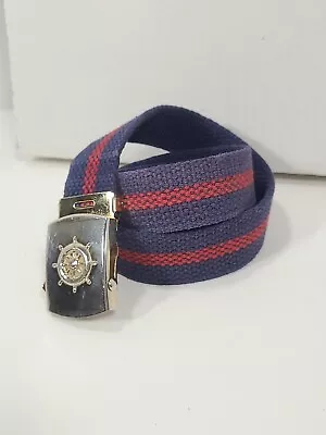 Nautical Web Belt With Brass Buckle Made In USA Men's Red And Blue Stripe 44in • $10.95