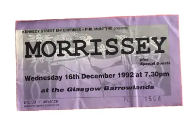 Morrissey Concert Ticket Stub Glasgow Barrowlands 1992 • $19.90