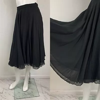 VTG 1960s Black Silk Chiffon Skirt Bergdorf Goodman  Circle Full Skirt Flowy  XS • $58