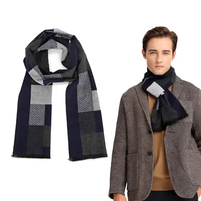 Men's Scarves Winter Long Soft Warm Boy's Check Wraps Wool Shawl Stole Scarf  • £5.59