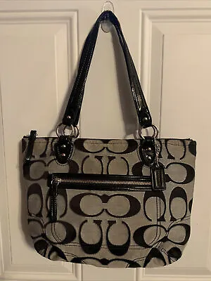 Coach Poppy Metallic Signature C’s Lurex Glam Gray Black Tote Bag • $45