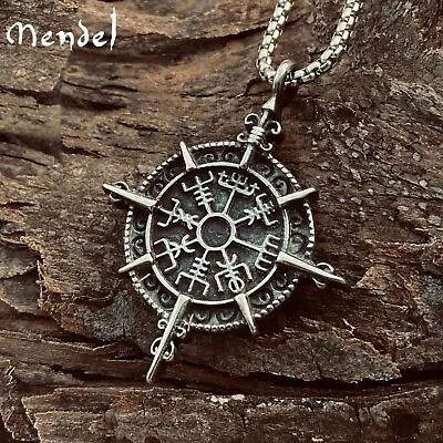 MENDEL Stainless Steel Boys Mens Viking Vegvisir Compass Pendant Necklace Amulet • $12.99