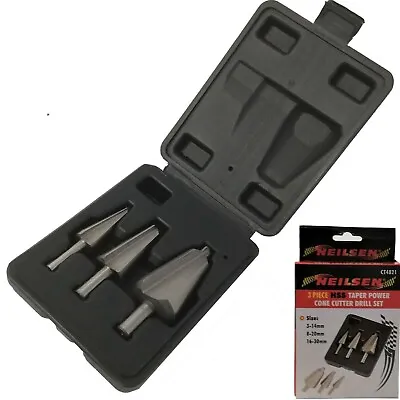 Neilsen 3pc HSS Metal Hole Cone Cutter Taper Drill Bit Set 3mm To 30mm Bits • £14.95