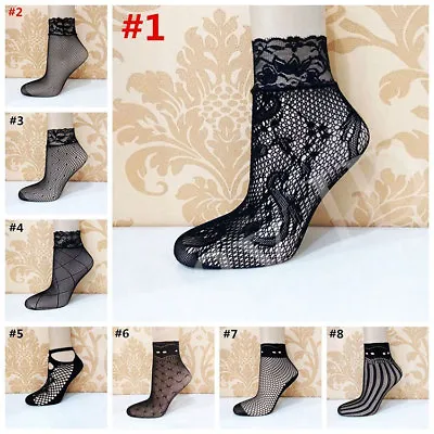$2.74 • Buy Lady Women Soft Black Lace Ruffle Fishnet Mesh Short Ankle Socks Stockings