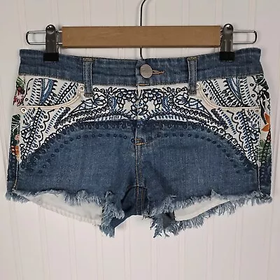 Vintage Havanna Jean Shorts Womens 25 Blue Denim Cut-Off Low Rise Stretch Boho • $11.68