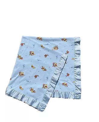 Disney Classic Winnie The Pooh Tigger Blue Blanket Satin Trim Baby Lovey 30x32” • $29.99