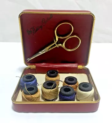 Vintage Belding Corticelli Sewing Kit Spools Thread Scissors Red Hinged Case • $12.99