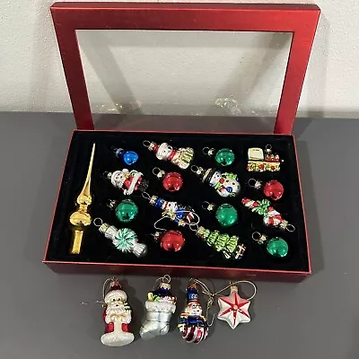 Miniature Glass Christmas Ornament Box Set Of 20 Plus Tree Topper Balls & Shapes • $14.99