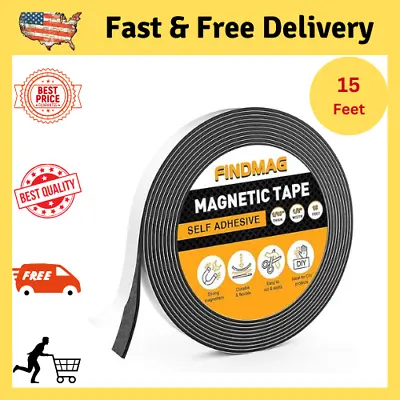 Magnetic Strip Tape 15Ft Flexible Roll Adhesive Backed Magnet Strong Sticky Back • $8.79