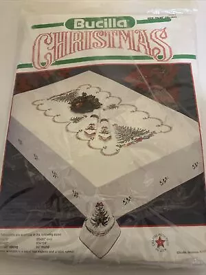 Vtg BUCILLA Christmas HOLIDAY TREE Cross Stitch Tablecloth 60”x90” Oblong • $29.91