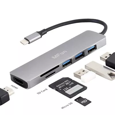 USB C Hub6 In 1 USB C To HDMI Adapter With USB 3.0 PortSD/Micro SD Card Rea... • $34.55