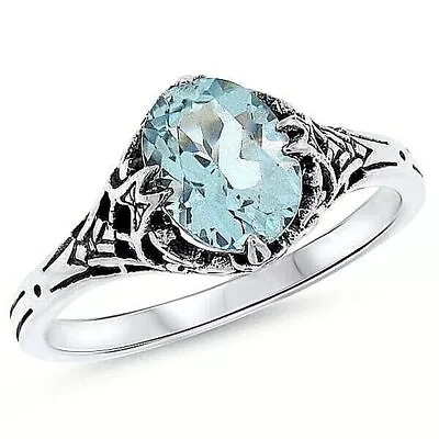 $17.99 • Buy Natural 2 Ct Blue Topaz 925 Sterling Silver Victorian Style Filigree Ring   416x
