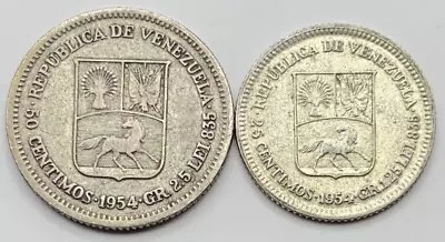 1954 Venezuela Silver (.8350) 50 & 25 Centimos- Both Coins Included - Ships Free • $6.99