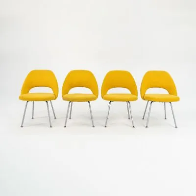 1960s Eero Saarinen Knoll Executive Side Dining Chairs In Yellow Hopsack Fabric • £522.78