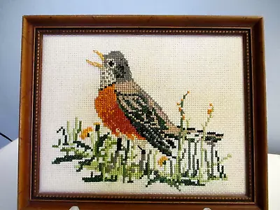 Vintage Red Breasted Robin Needlepoint Framed Robin Bird  Finished 8.5 X 10.5 • $15.92